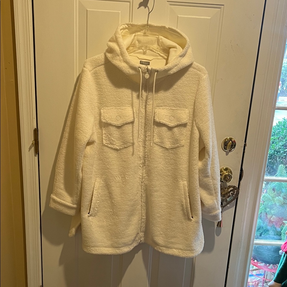 T by Talbots Winter White Teddy Bear Hooded Jacket